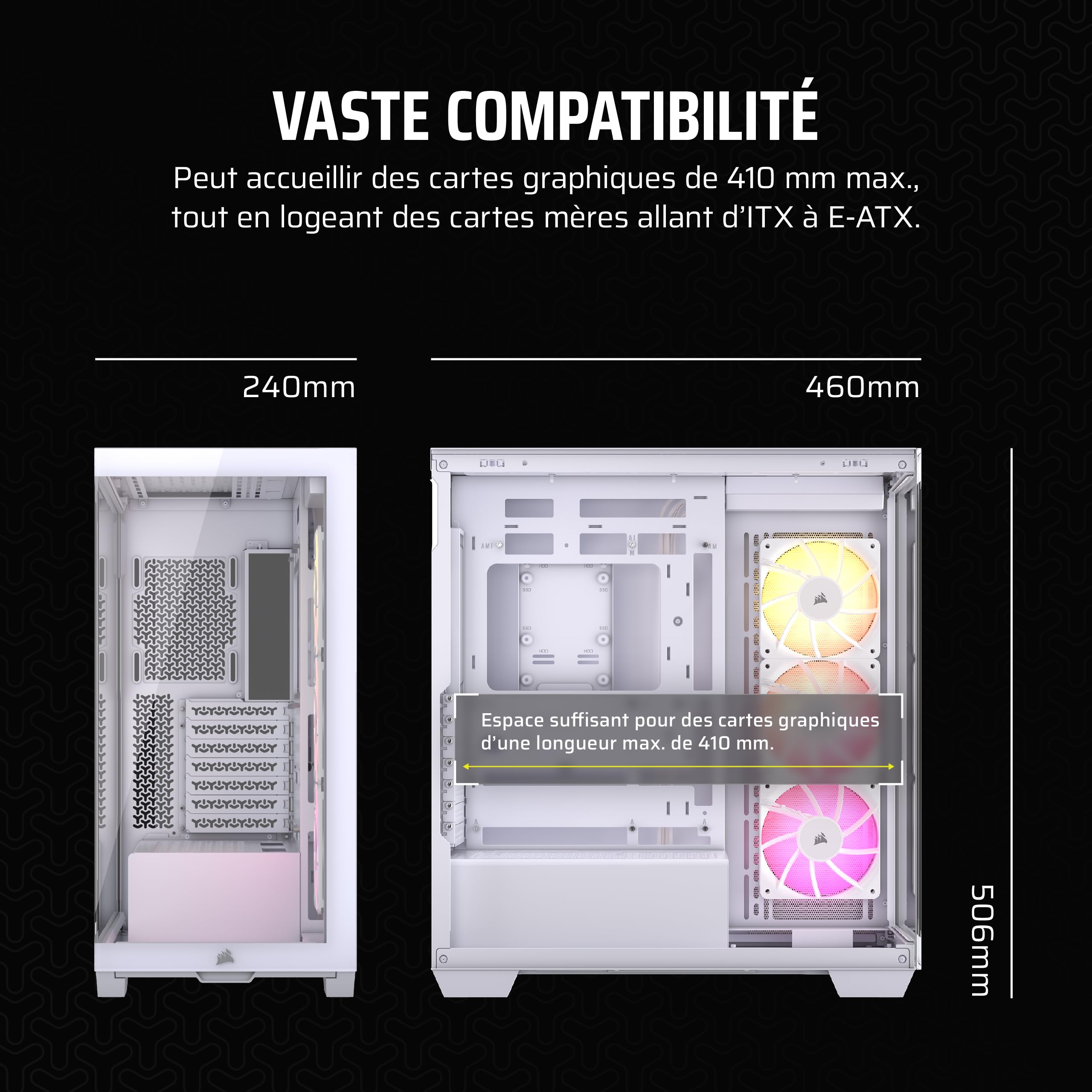 CORSAIR 3500X ARGB Boîtier PC ATX Mid-Tower à Double Chambre – Verre Trempé Panoramique - Connexion Inversée Compatible avec La Carte Mère –3X Ventilateurs CORSAIR RS120 ARGB Inclus – Blanc