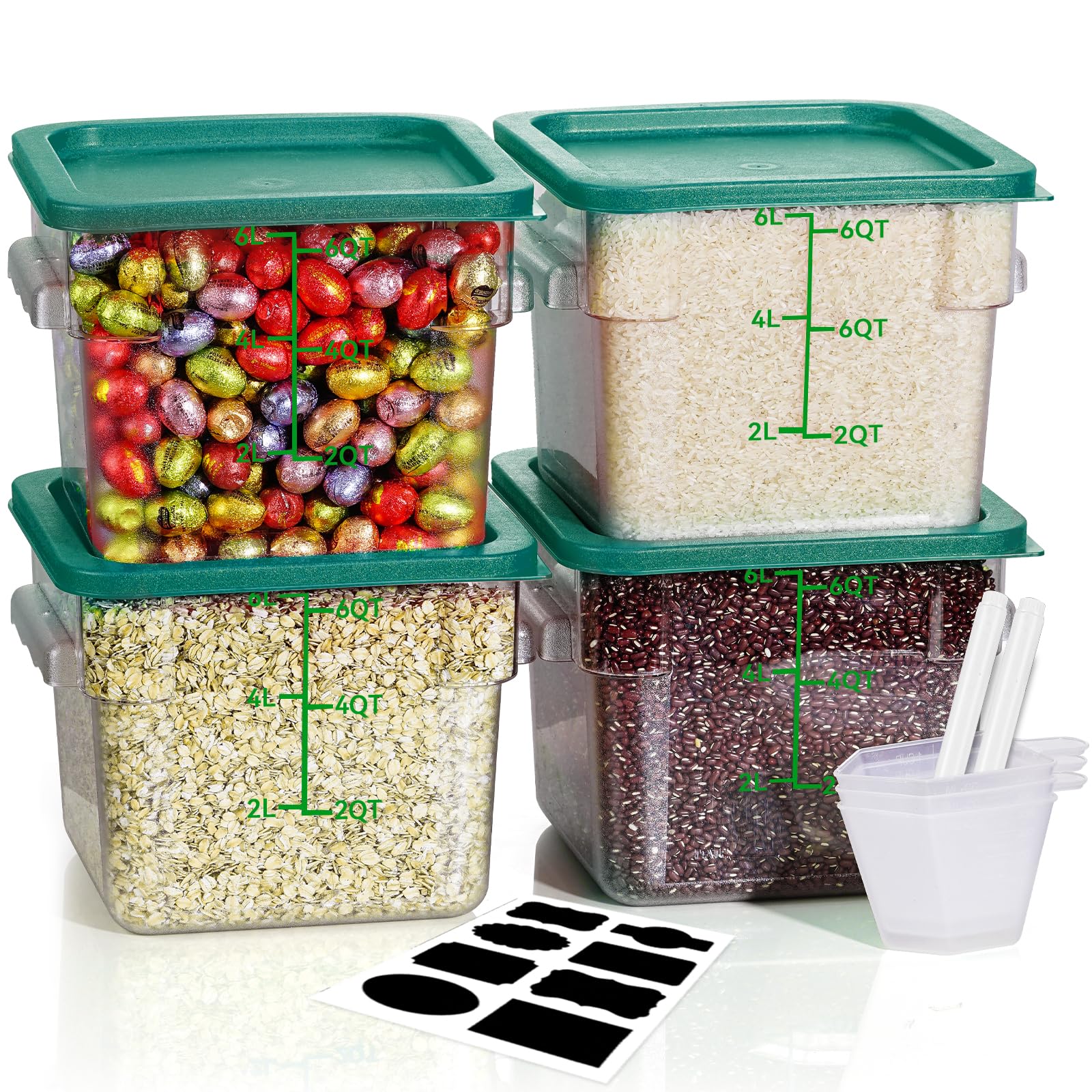 6QT 4PCS NSF Commercial Clear Food Storage Containers with Lids(GREEN)