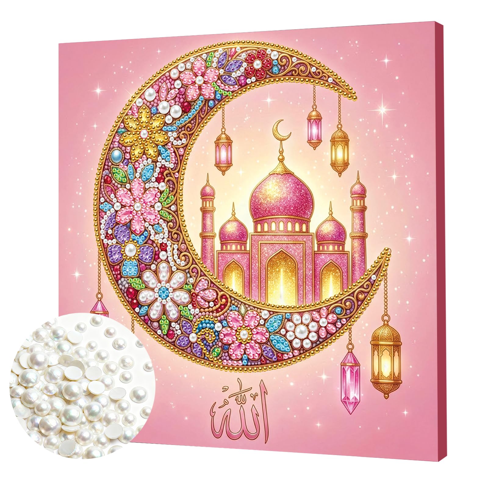 DIY Pearl Painting Kit with Wooden Frame, 3D Plastic Pearl Art Diamond Art Kits for Adults, Ready-to-Hang Home Decor, Gift for Women Beginners(Moonlight Castle)(25 * 25cm)