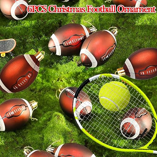 Miniatura 6 de 6 piezas de adornos clásicos de pelotas de fútbol americano y béisbol navideños, colección de decoración de árbol con temática deportiva,