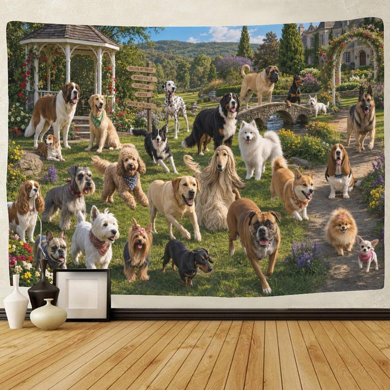 GPMNBCXZK Dog Breeds Group Portrait Wall Hanging Decor 3D Print Tapestry Wall Art Decor Tapestries Poster Curtain Bedroom College Dorm 180cmx230cm