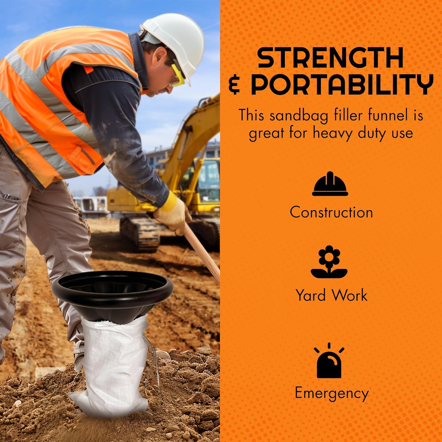 Sandbag Filling Tool with 14 x 26 White Woven Empty Polypropylene Sandbags - UV Protection - Heavy Duty Sandbags for Flooding (2 Plastic Funnels, 150 Sandbags)