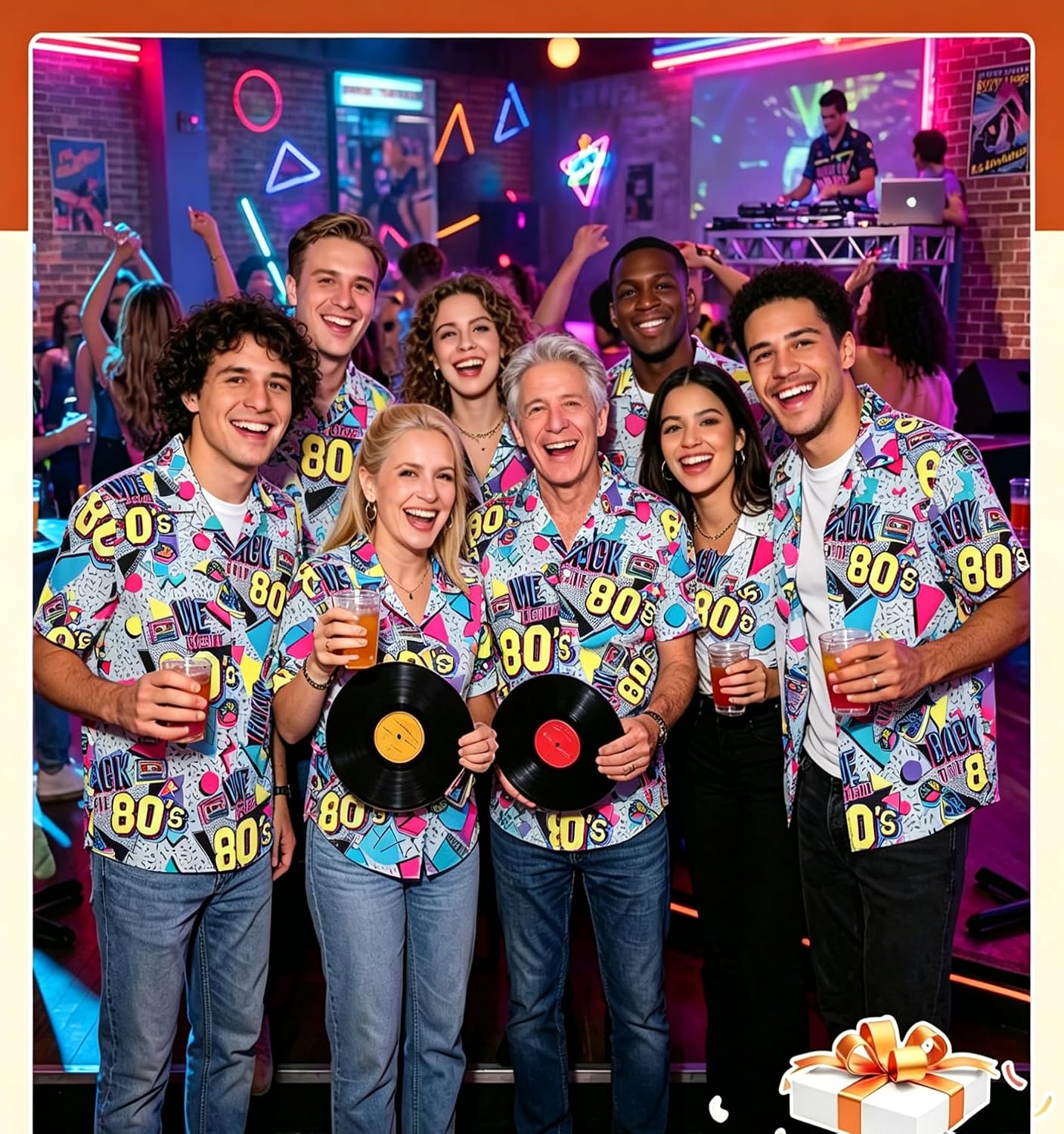 80s Outfit for Men 90s 80s neon Shirts 90 Button Down Hawaiian Tshirts Disco Theme Party Disco Shirt