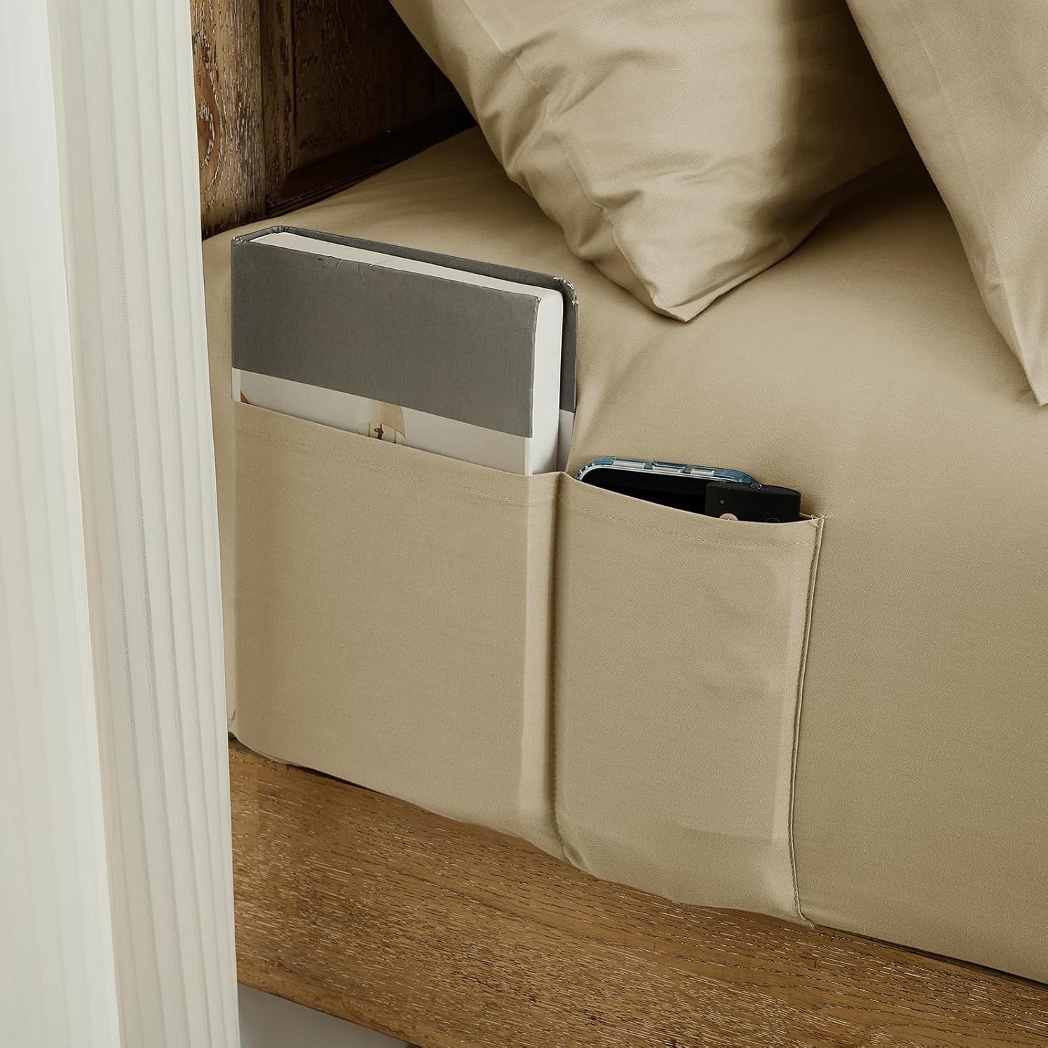 Entisn Pure Cotton Fitted Sheets with Pockets on Side, 400 Thread Count King Cotton Fitted Sheet Only, Deep Pocket Fits Mattress Up to 16 Inch, Breathable & Soft Bedding Sold Separately (Beige)