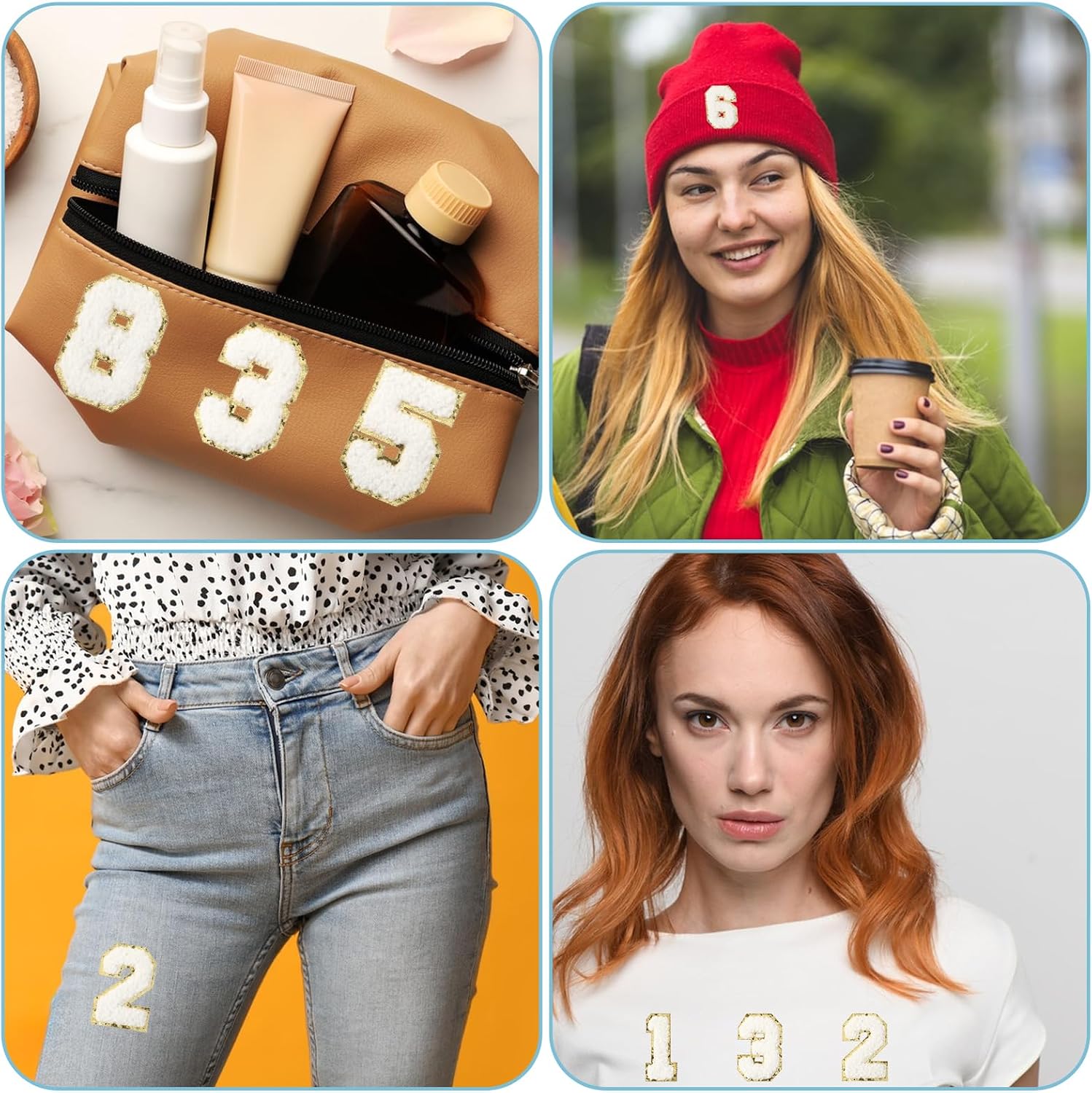 20PCS Chenille Number Patches, Iron on Numbers 0-9 Gilter Varsity Patches Embroidery Self-Adhesive White Applique for Team Jerseys Sports Football Jeans Bags Decors