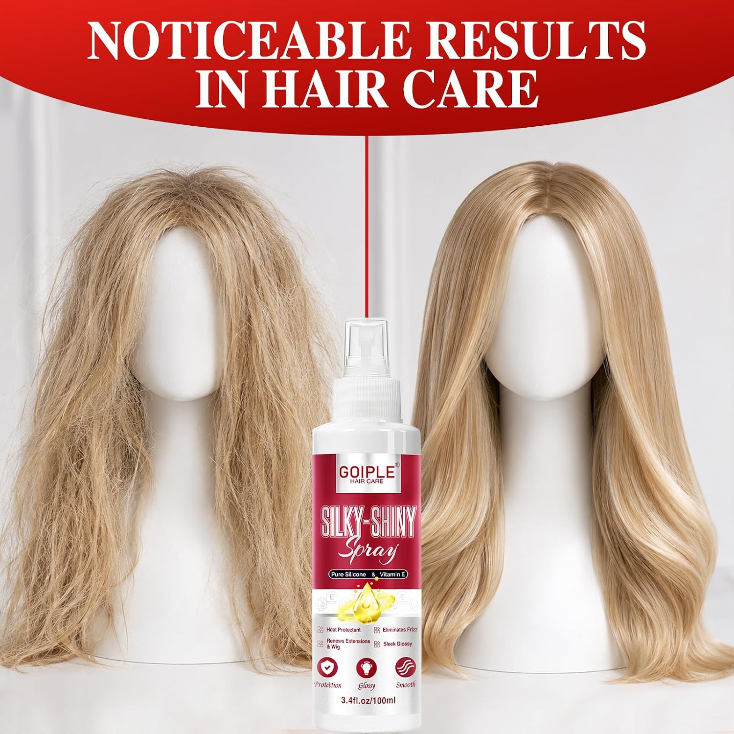 Goiple Wig Spray Extra Shine & Detangling Control for Human, Synthetic Hair Silky Shiny Sprays | Heat Protection Wig Detangler Spray for Synthetic Wigs Renew Extentions & Wigs (2PCS)