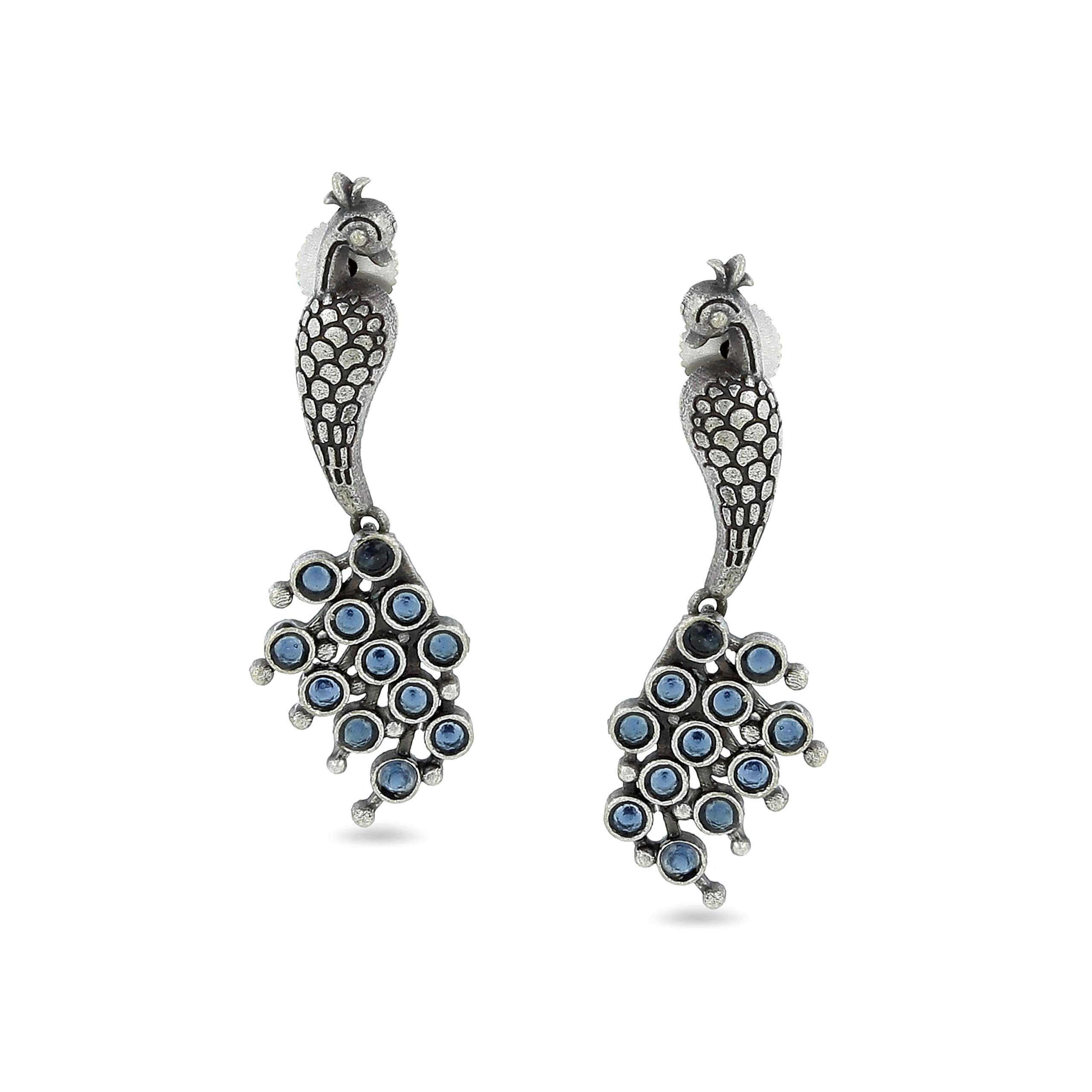 El Regalo Antique Oxidized Silver Peacock Earrings for Women & Girls | Oxidized Silver Plated Peacock Stud Earrings (Blue) (B0867D21RY) Amazon Price History, Amazon Price Tracker