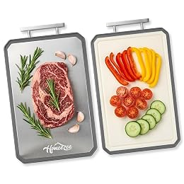 HOMEEZEE Double Sided Cutting Boards for Kitchen, Stainless Steel Cutting Board for Meat, Wheat Straw PP Large Chopping Board for Vegetables, Easy to Clean, Juice Grooves, 16"L * 11"W