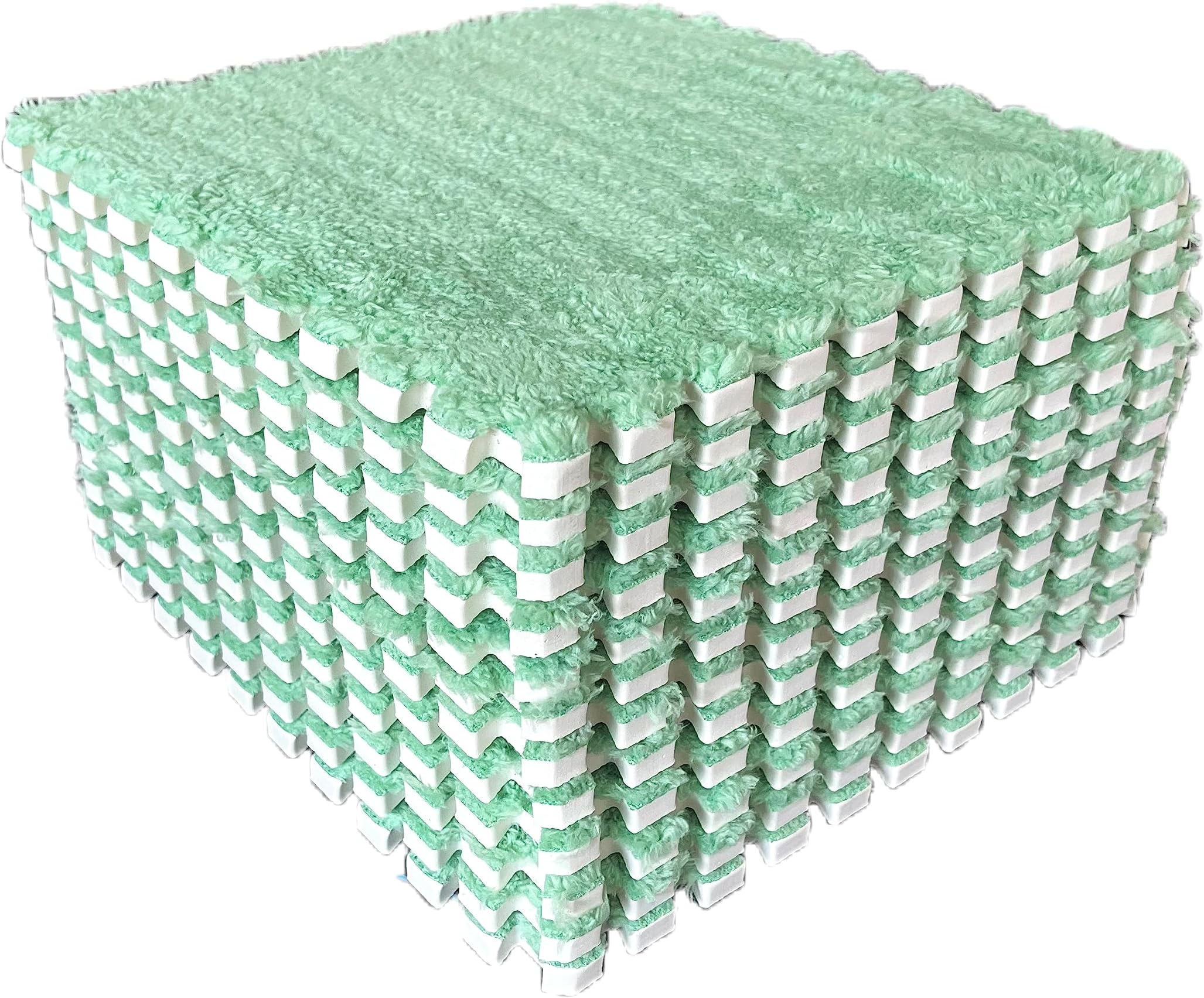 12pcs Tiled Puzzle Play Mats Interlocking Shaggy Soft EVA Foam Mats Protective Floor for Children Kids Room Home Parlor Bedroom(MintGreen)
