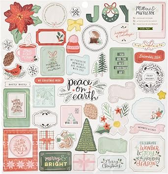 Mittens & Mistletoe Chipboard Stickers 12"X12" 51/Pkg-Icons & Phrase
