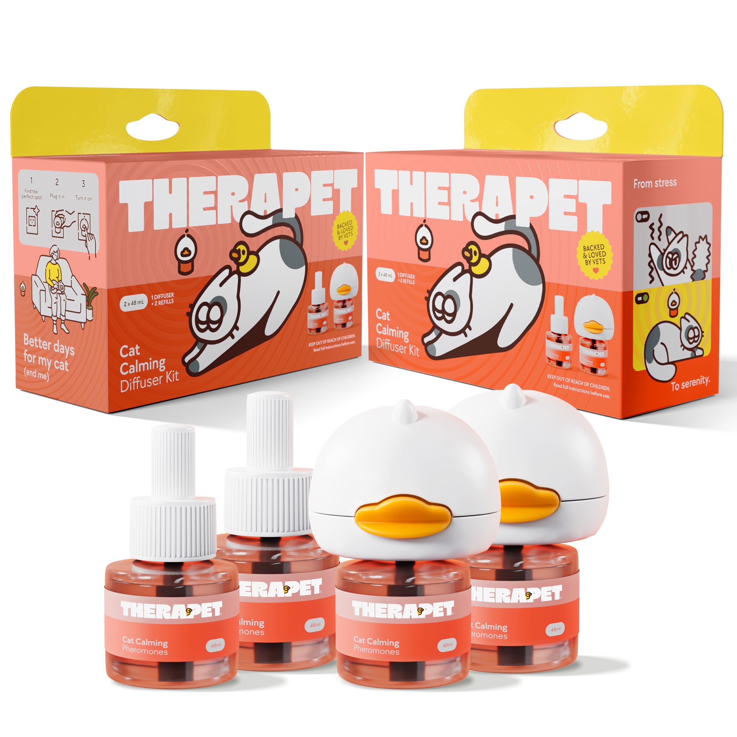 TherapetMD 2-Pack 120-Days Cat Calming Diffuser Kits - Dual-Pheromone Cat Diffusers for Stress, Pee Spraying, Fighting, Excessive Meowing & Scratching – Includes 2 Diffusers + 120-Days Refills