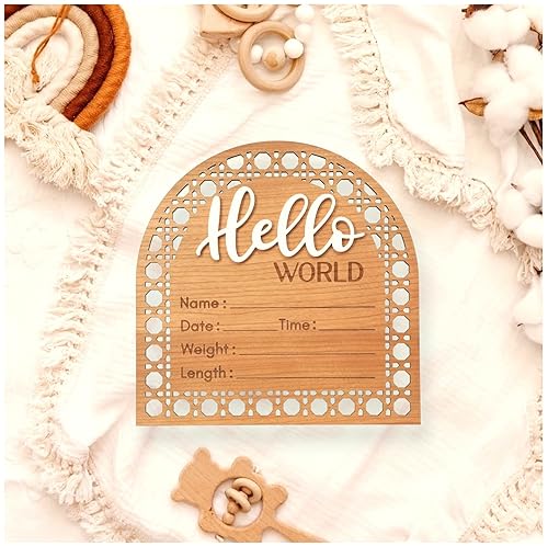 Bleed Proof Engineered Wood, Baby Announcement Sign, Hello World Newborn Sign, Birth Announcement Sign, Newborn Announcement Sign - 5.5"