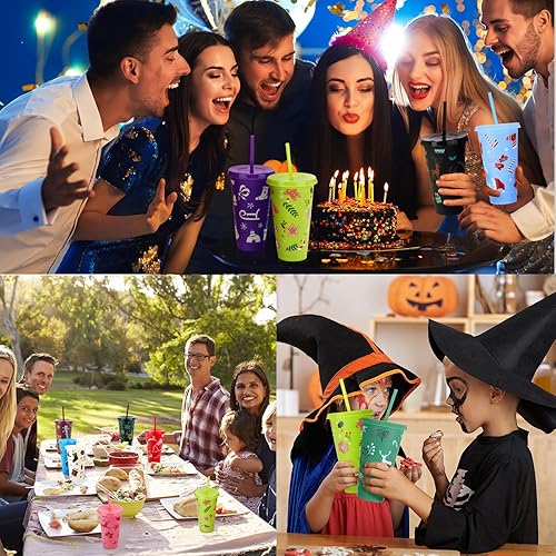 Miniatura 7 de Vaso de Navidad de 24 onzas con popote y tapa, regalos de Navidad a granel, vasos de plástico reutilizables, botella de agua, taza de viaje para