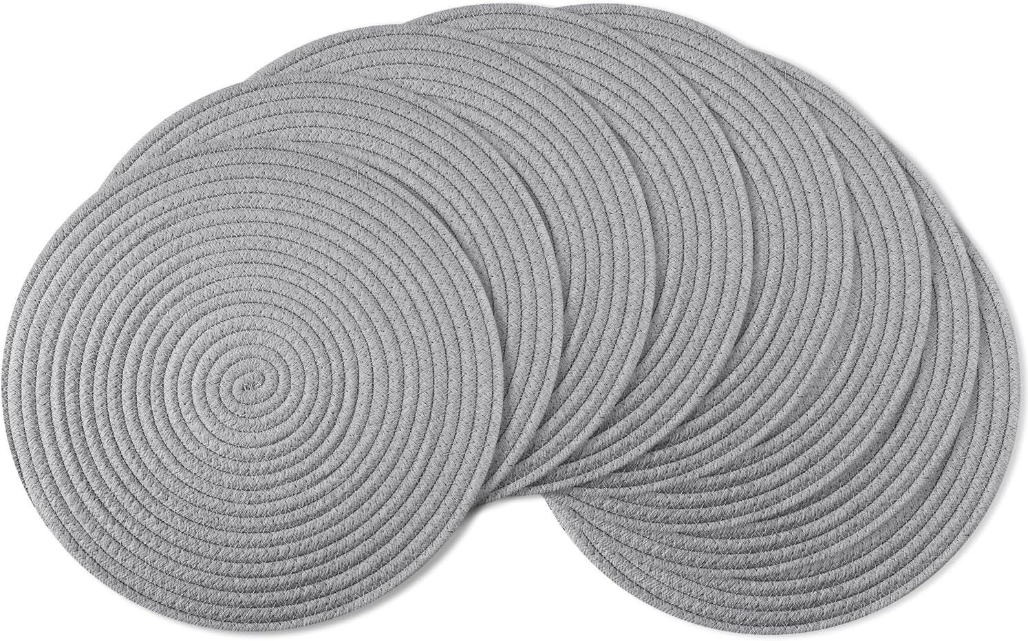 Round Placemats Set of 8, Washable Cotton Rope Woven Place Mats, Trivets for Hot Dishes, 13 inch Round Non-Slip Table Mats Hot Pads for Kitchen Table and Farmhouse Decorr (Light Gray, 8)