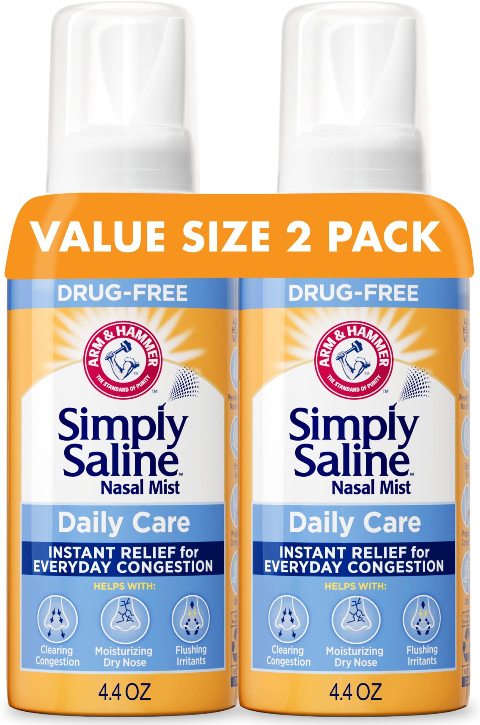 Simply Saline Daily Care Nasal Mist 4.4oz, Saline Nasal Spray, Drug-Free, 2-Pack