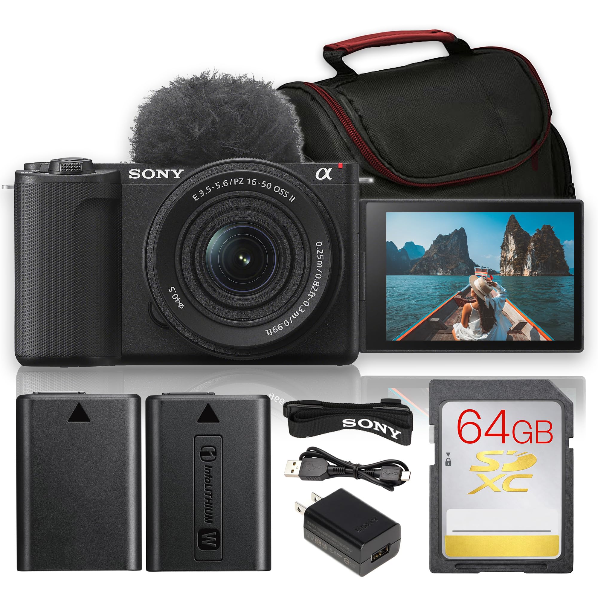 Sony ZV-E10 II Camera with 16-50mm Lens & Battery (Black) Bundle | For Vlogging & Content Creation | 26MP APS-C Mirrorless Camera | AI Autofocus | 26MP APS-C Sensor + 64GB Memory Card