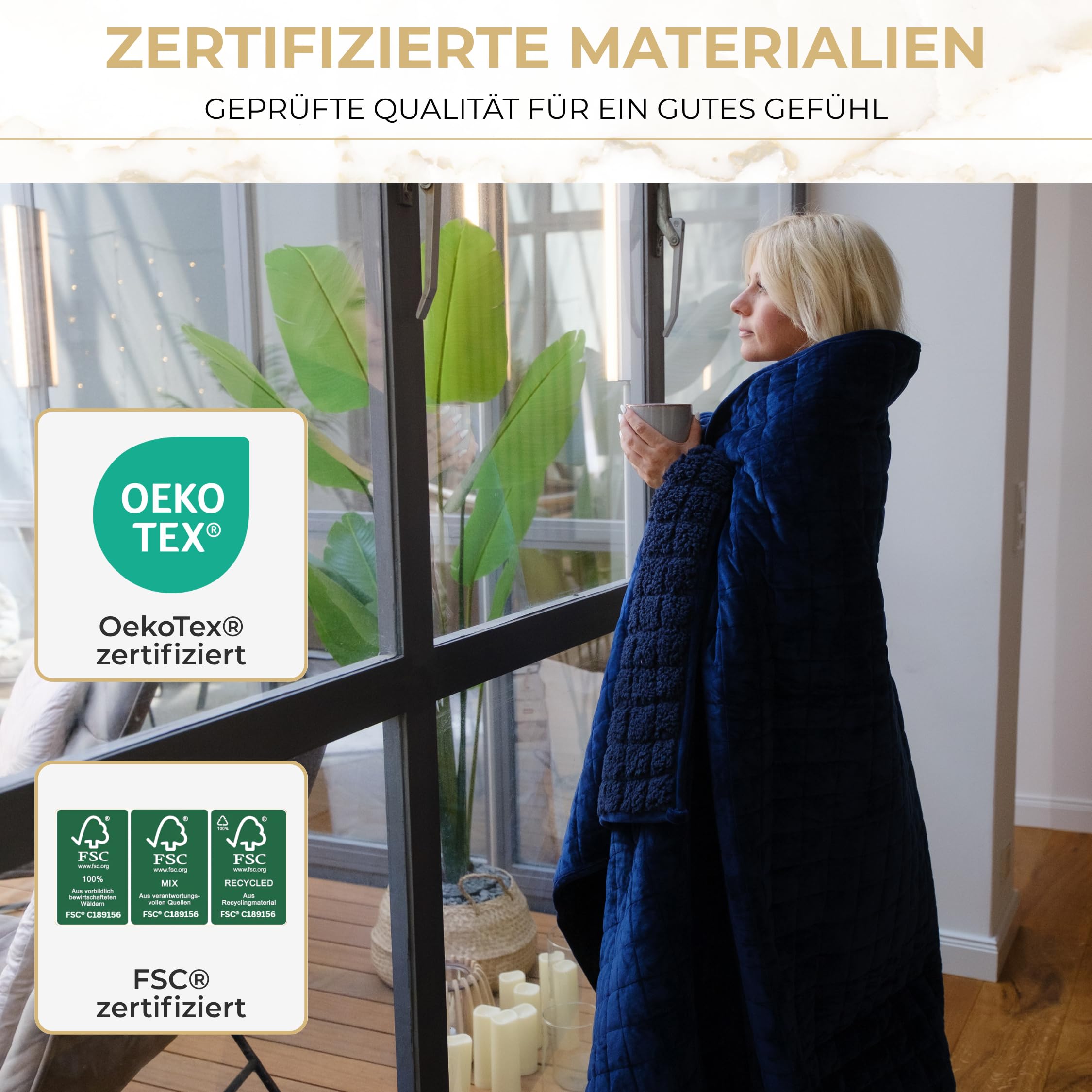 Akroma® Sherpa Fleece Gewichtsdecke 155x220cm 9kg Dunkelblau | Schwere Bettdecke für Erwachsene, Oeko-TEX Zertifiziert
