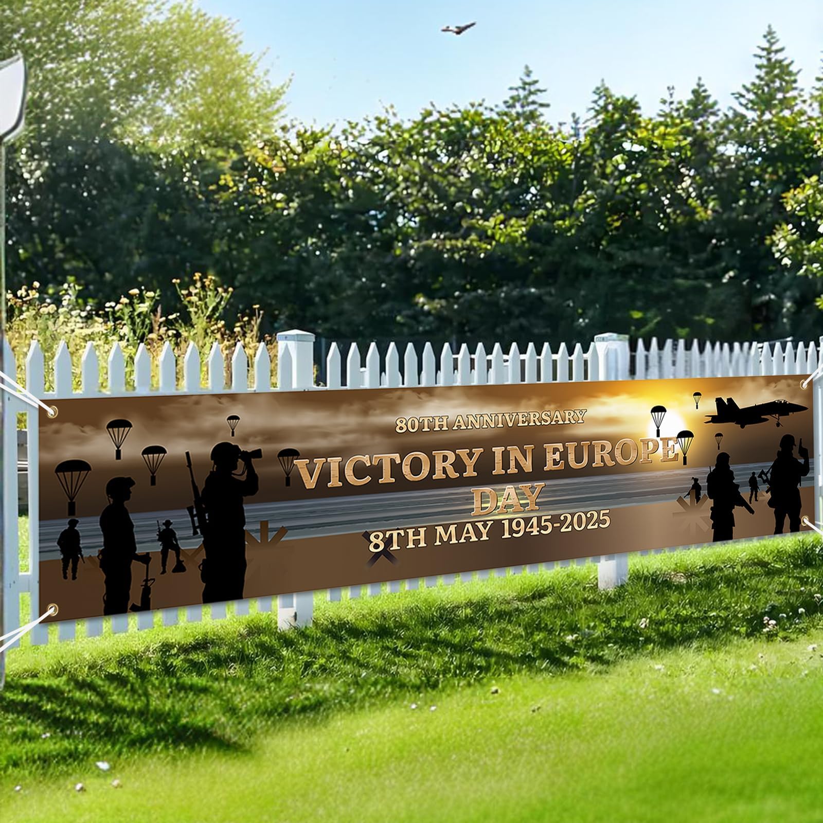 2025 Victory in Europe Day 80th Anniversary Banner Flag WWII Commemoration Decorations, 80 Years 1945 UK British Victory Celebration Memorabilia Garden Indoor Outdoor Decor (79 x 18 inches)