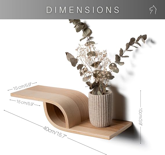 EWART WOODS Floating Wall Mounted Shelf from Wood, Decorative Geometric Wooden Shelves, Unique Oak Hanging Display, Small Walnut Rack (Oak)