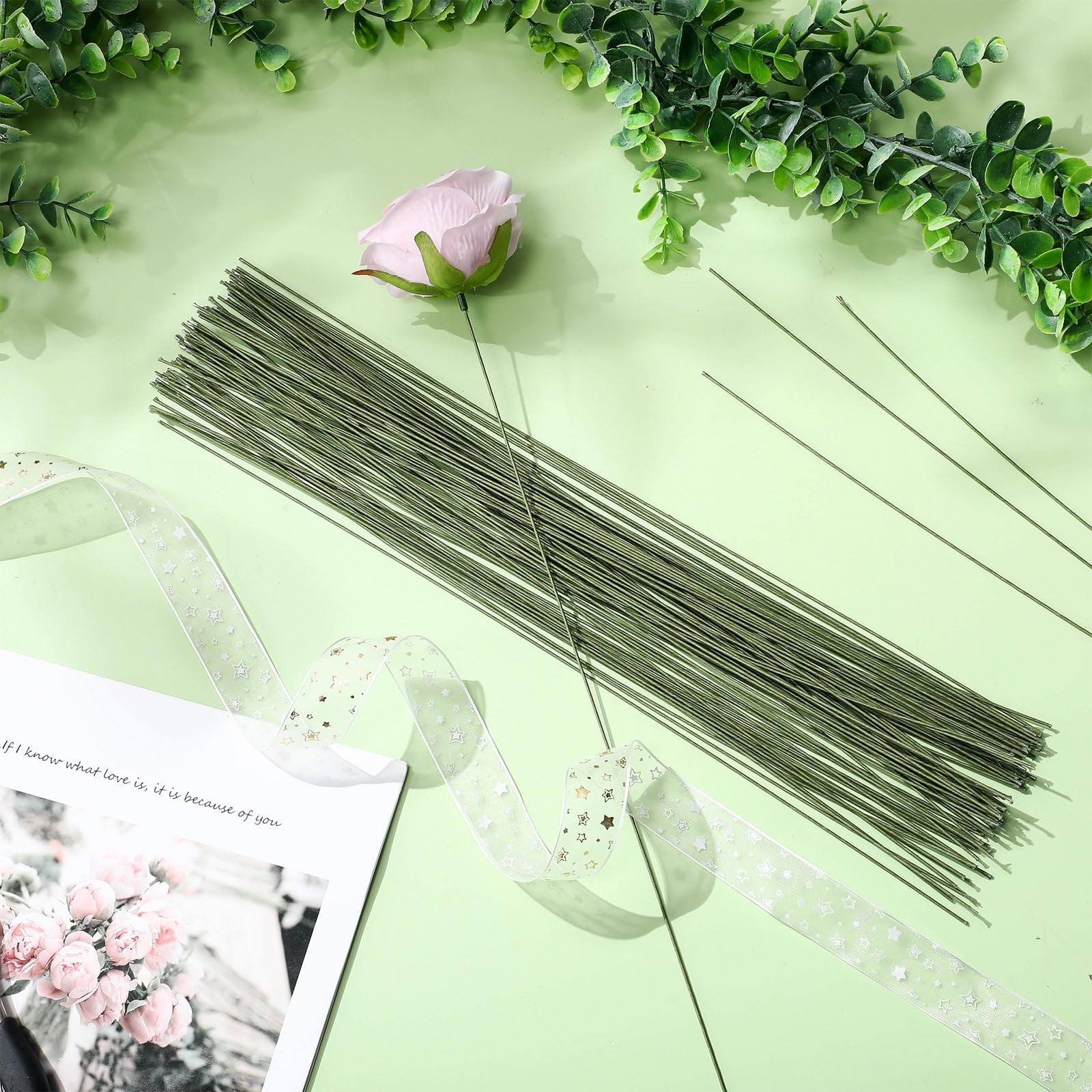 Ferraycle Lot de 600 tiges de fil floral flexible de calibre 18 pour loisirs créatifs, guirlande de Noël et arrangements floraux (vert foncé)