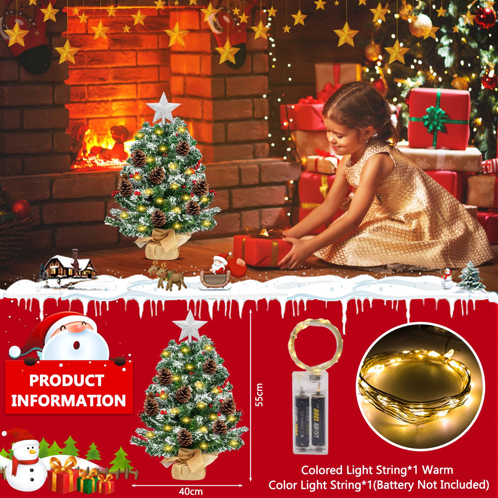 Sapin Noël Miniature Lot De 50 Mini Sapins De Noël LED 45cm - Décoration De Table Féerique Avec Guirlande Lumineuse Mini Sapin Noël Décoration