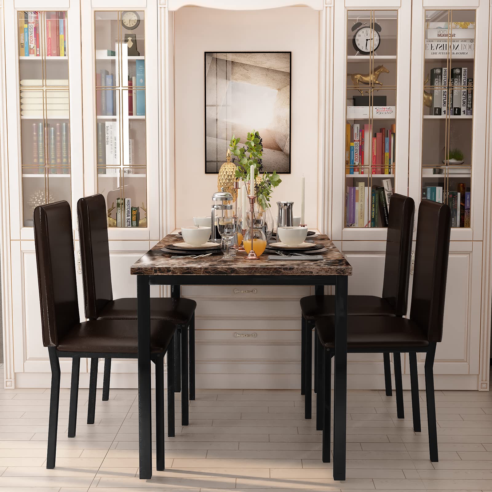 Lamerge Dinning Table Sets for 4, 5 Piece Dining Room Table Set with PU ...