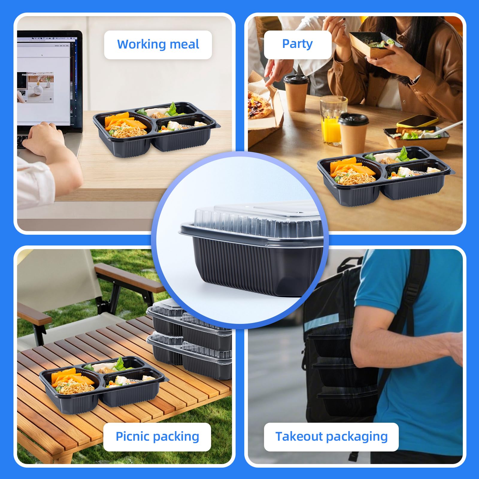 YANGRUI Contenedores To Go, paquete de 40 (40 bandejas + 40 tapas) 40 onzas reutilizables sin BPA, caja retráctil lavable a máquina, contenedor de preparación de comidas