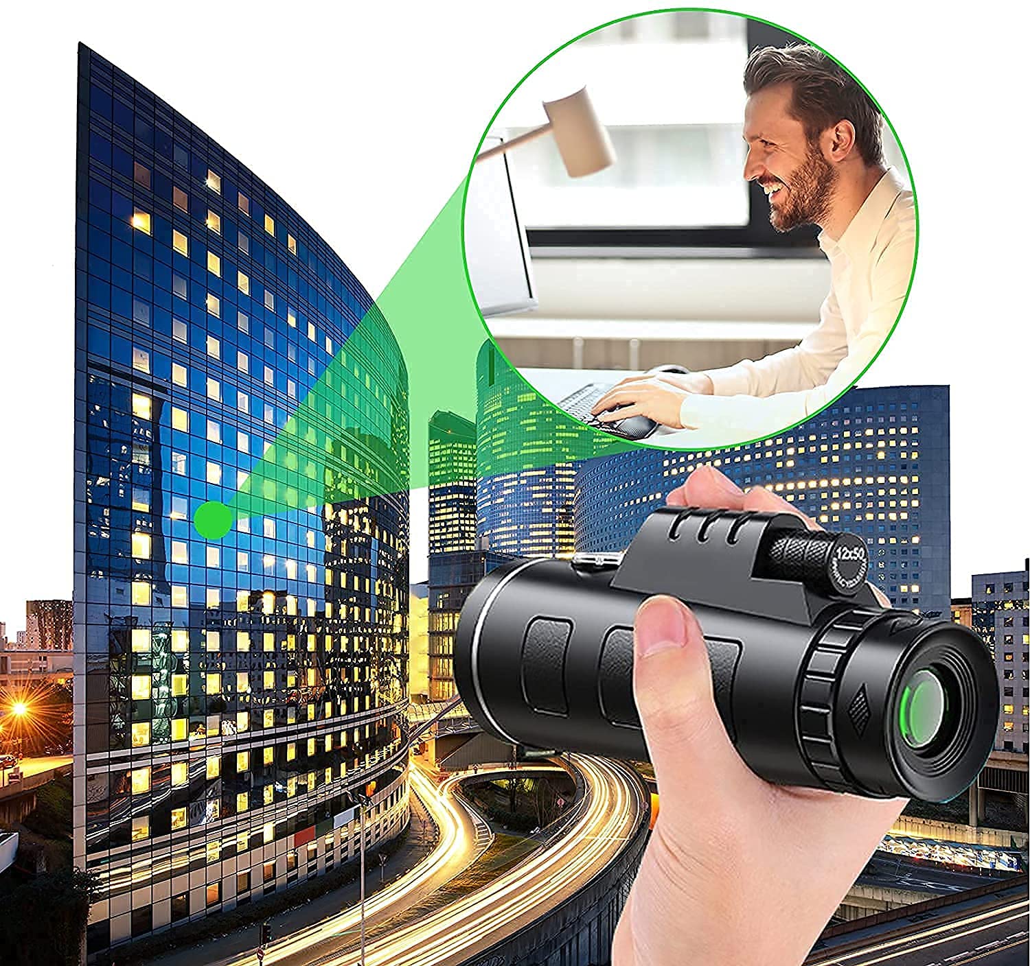Teleskop monokularowy 12X50 o dużej mocy Bak4 Prism Fmc, wodoodporny, odporny na wstrząsy zakres do obserwacji ptaków Camping podróżowanie sceneria z uchwytem na telefon i statywem little surprise