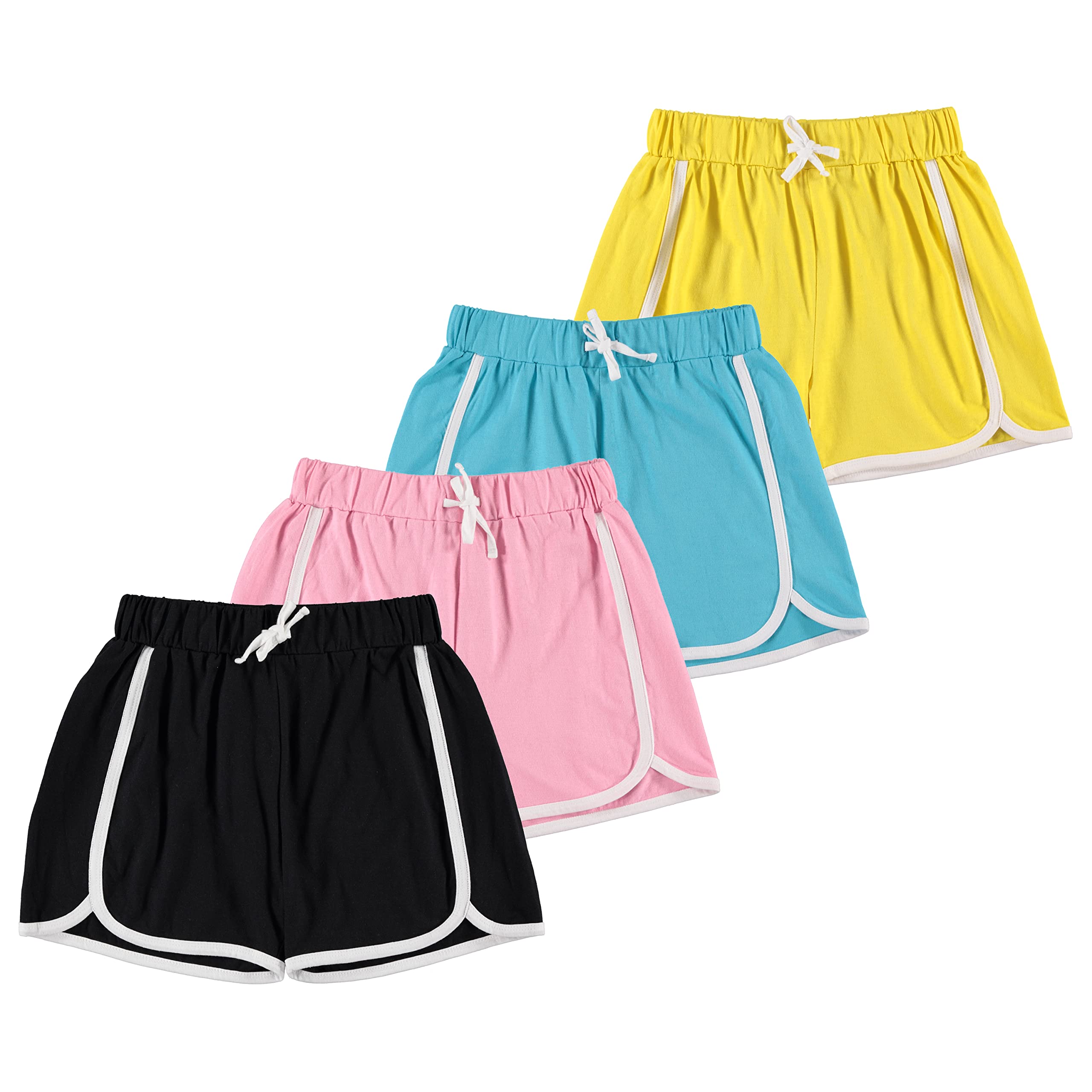 Pink Angel 4-Piece Dolphin Shorts for Girls, Multicolor, Extra Large 16 Years: Gym, Dance, Running & Workout Shorts for Kids, Cotton Activewear with Drawstring Waistband