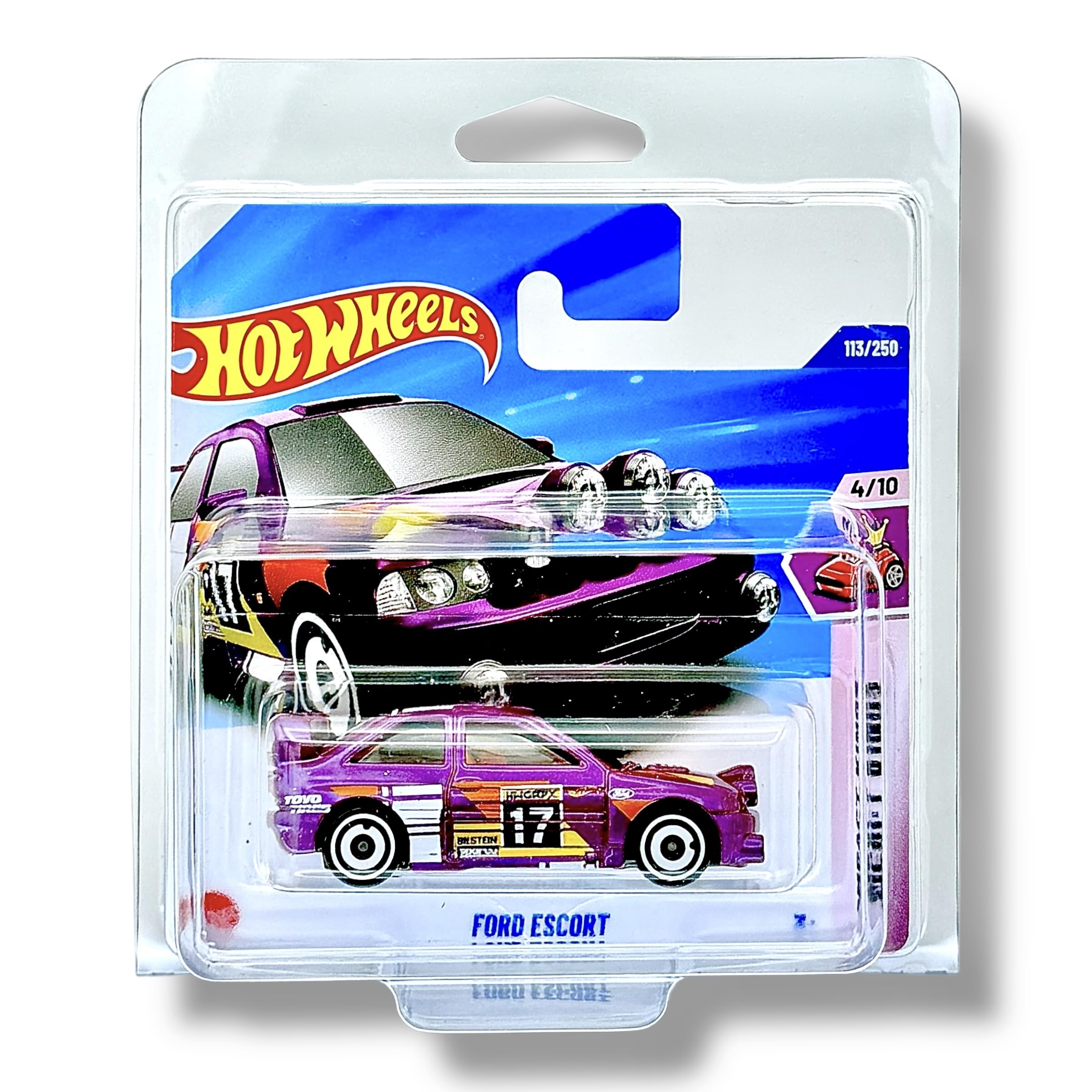 Hot Wheels Ford Escort (Purple, White, Red & Yellow) 4/10 Compact Kings - 2025-113/250 (Short Card) - includes a KLAS Car Keeper Protector Case - JBB99