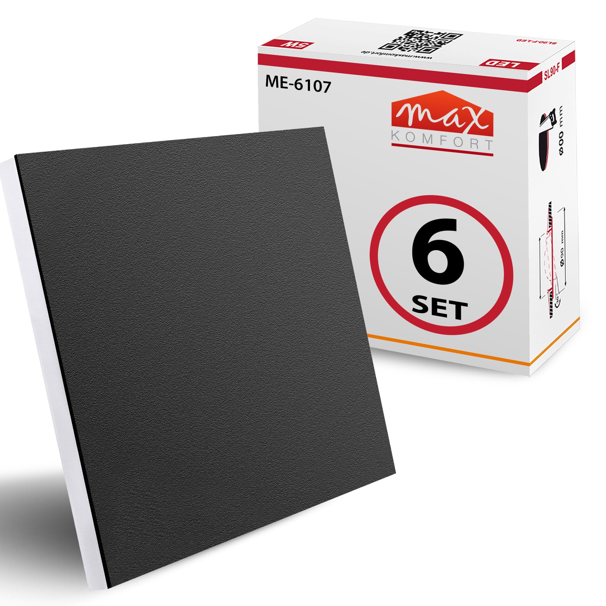 Maxkomfort 6er Treppenbeleuchtung LED schwarz 230V, Warmweiß 2,5W, Eckig, Einbau Wandstrahler, Flur Nachtlicht - 6107-BK