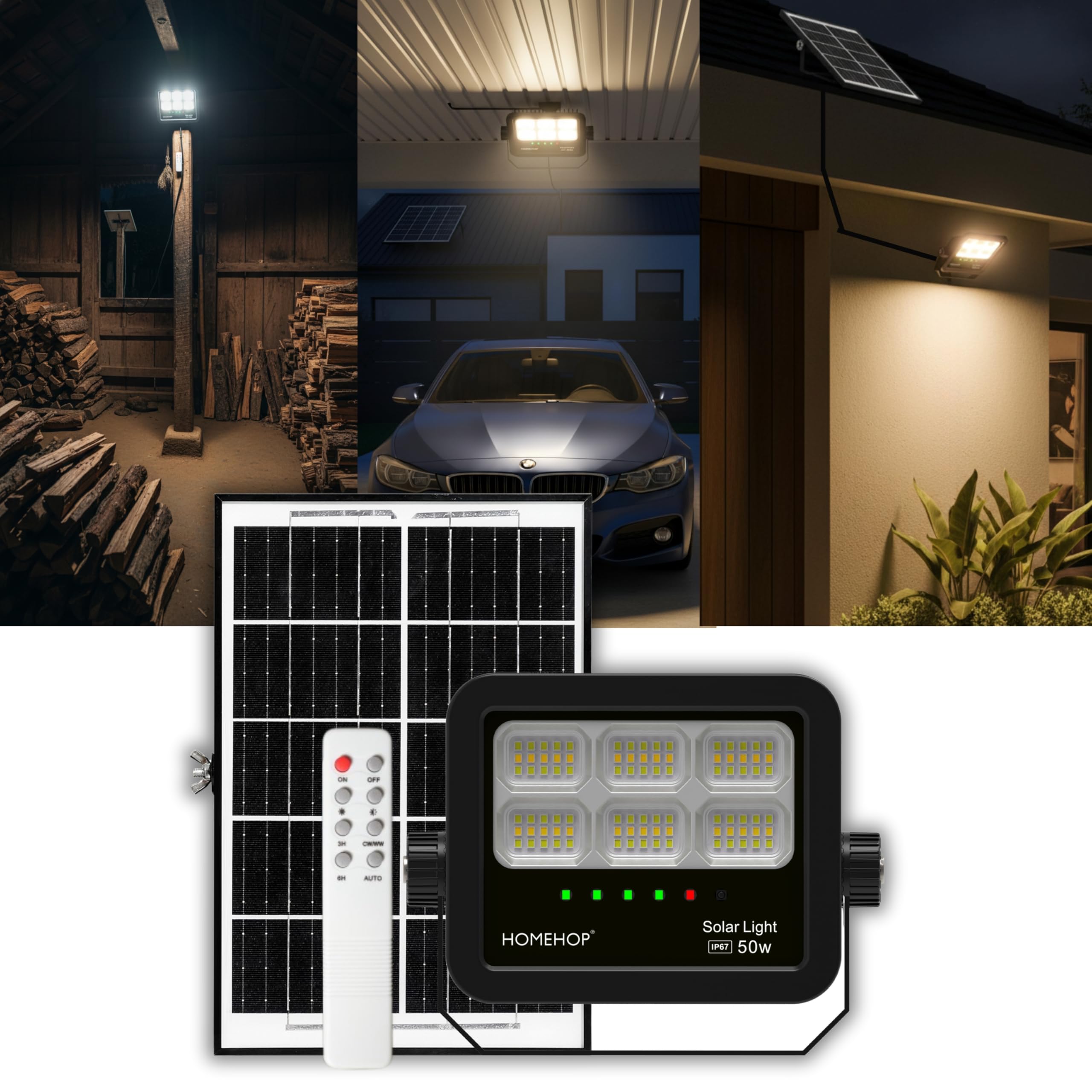 Homehop Solar Light Outdoor Home Garden 50W Waterproof Automatic Flood