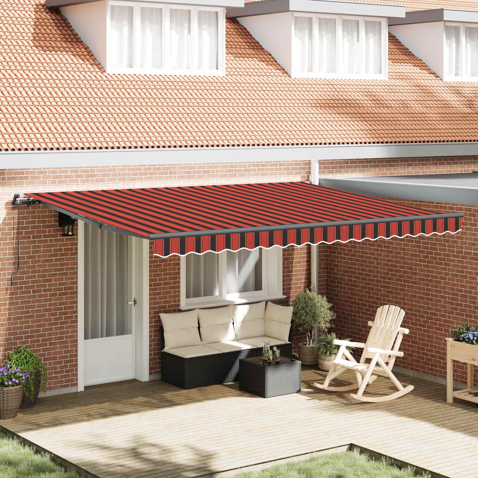 Auvent rétractable orange et marron 450x350 protection solaire terrasse
