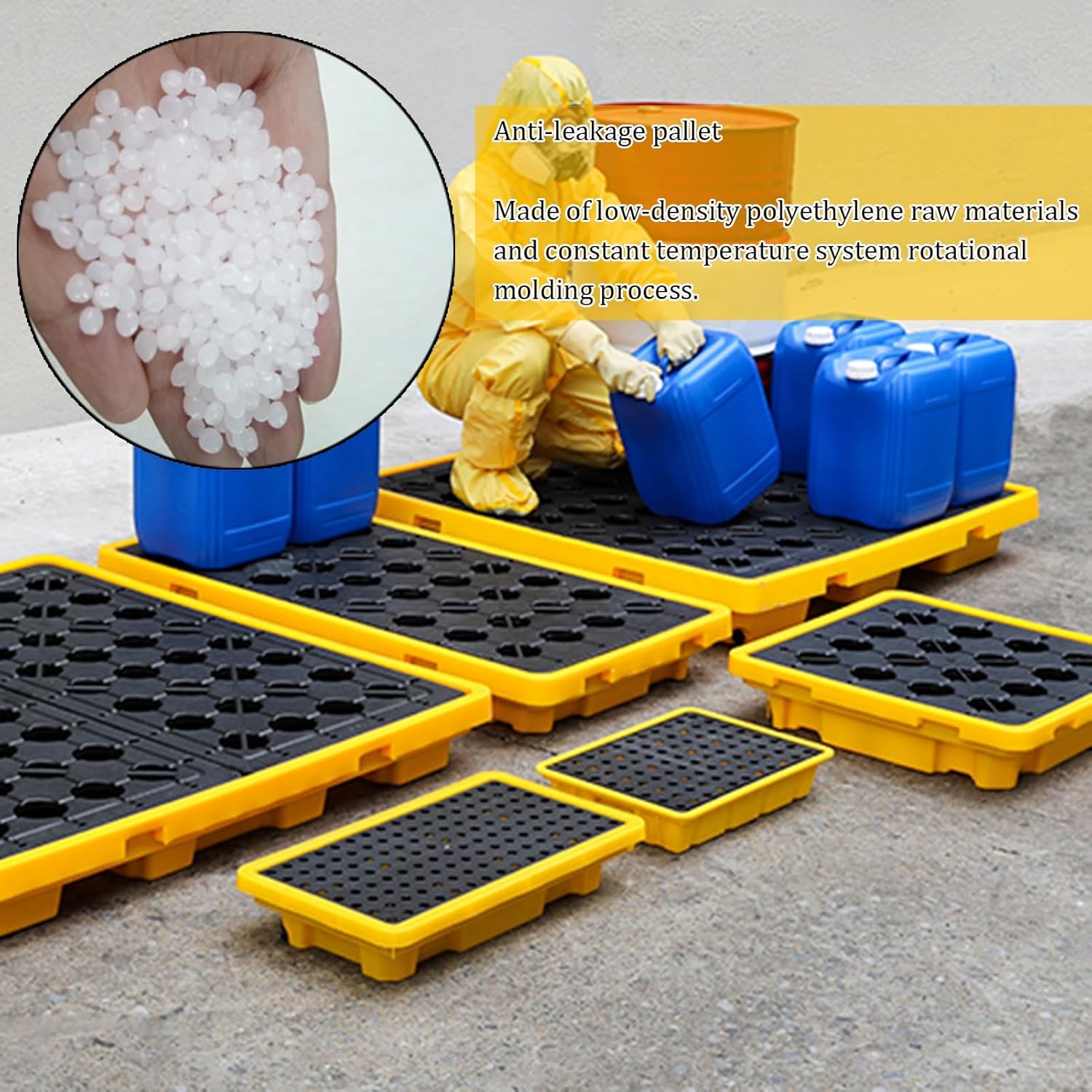 Drum Containment Spill Pallet, Plastic Pallet Stackable Modular Platform, Industrial Nestable Load Oil Drums Leak-Proof Tray(68x68x10cm/1pcs)