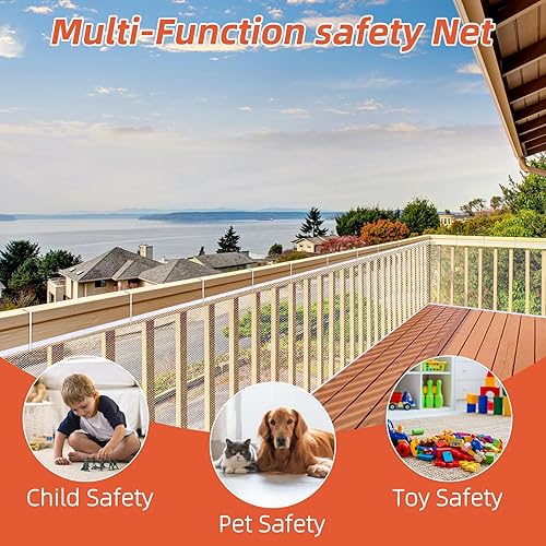 Miniatura 4 de Barandilla Guard de 16.4 pies de largo x 3 pies de alto, red de seguridad para cubierta a prueba de bebés, red de malla de balcón, malla de riel de