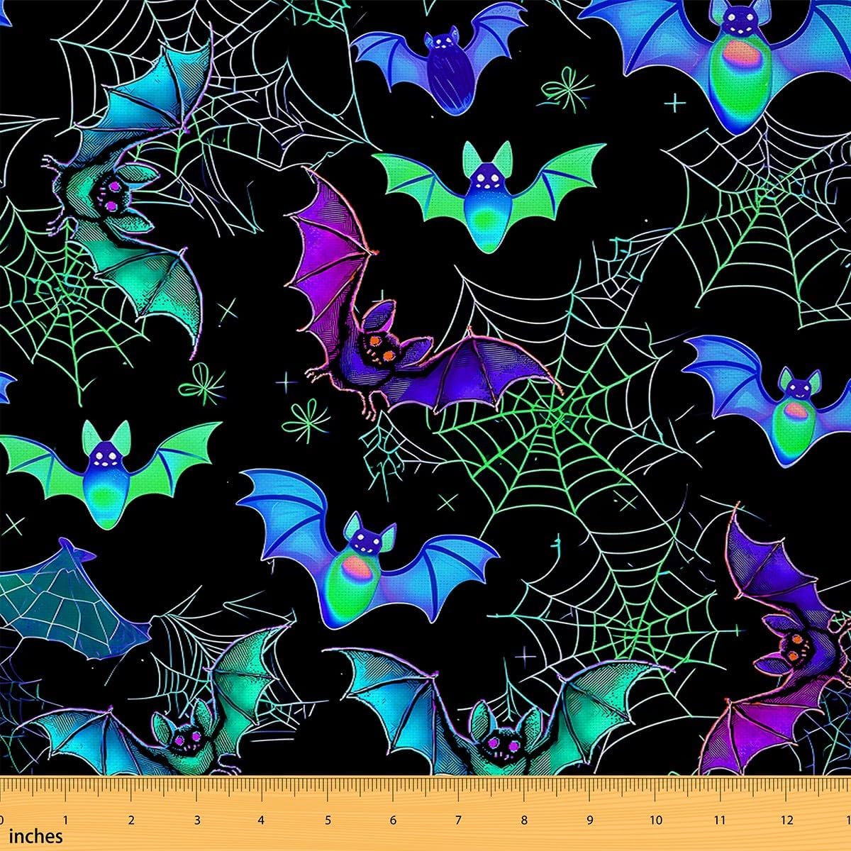Halloween Fabric by The Yard 2 Yards Bat Spider Web Upholstery Fabric for Chairs for Bedroom Bats Waterproof Outdoor Fabric Colorful Fabric for Home DIY Projects
