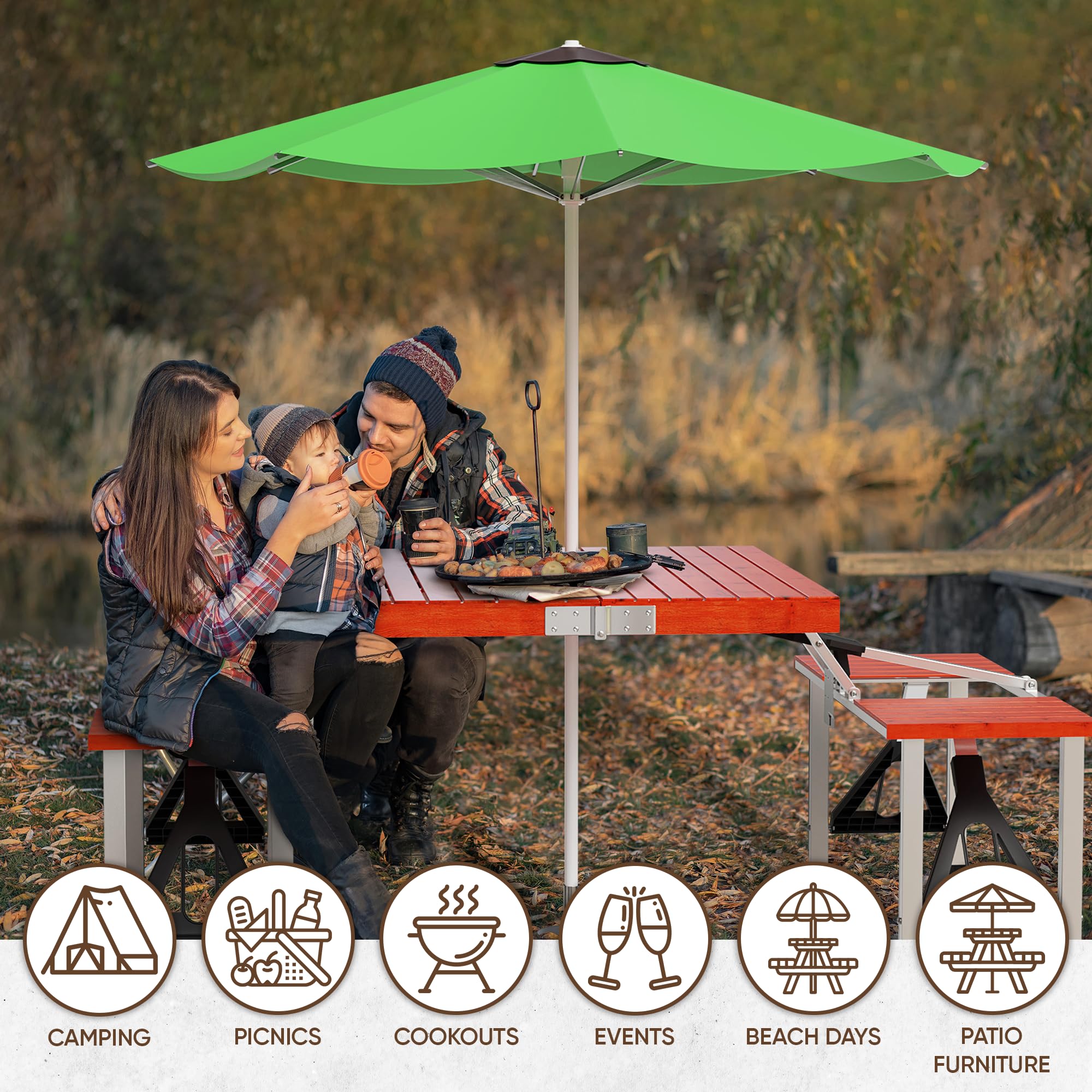 HshDUti Table De Pique-nique Pliable Aluminium 50-80 Cm – Avec Sac De Transport Et Panier De Rangement, Pour Camping Et Plage
