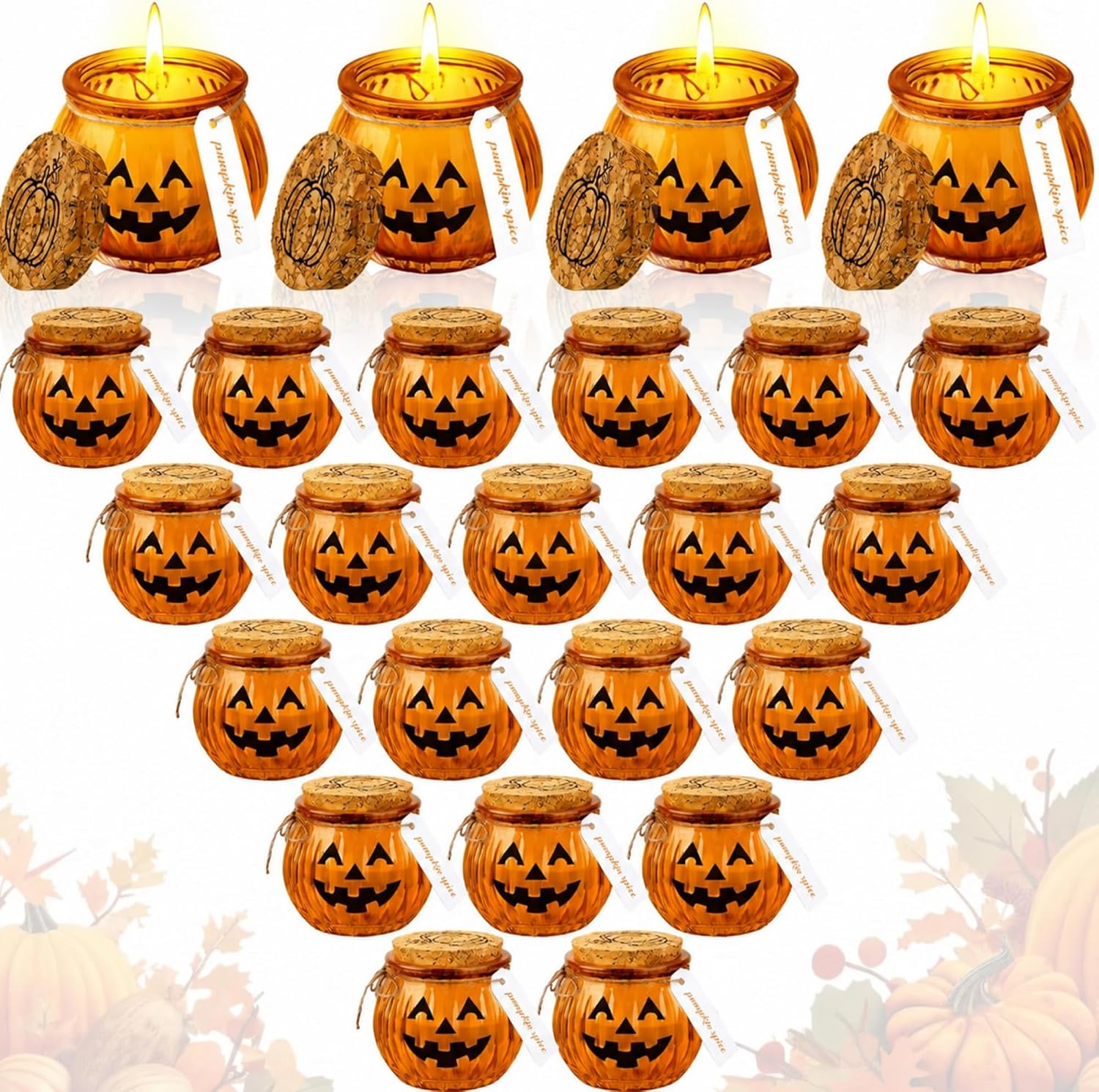 MTLEE 24 Pcs Halloween Pumpkin Candles with Lids, Yellow