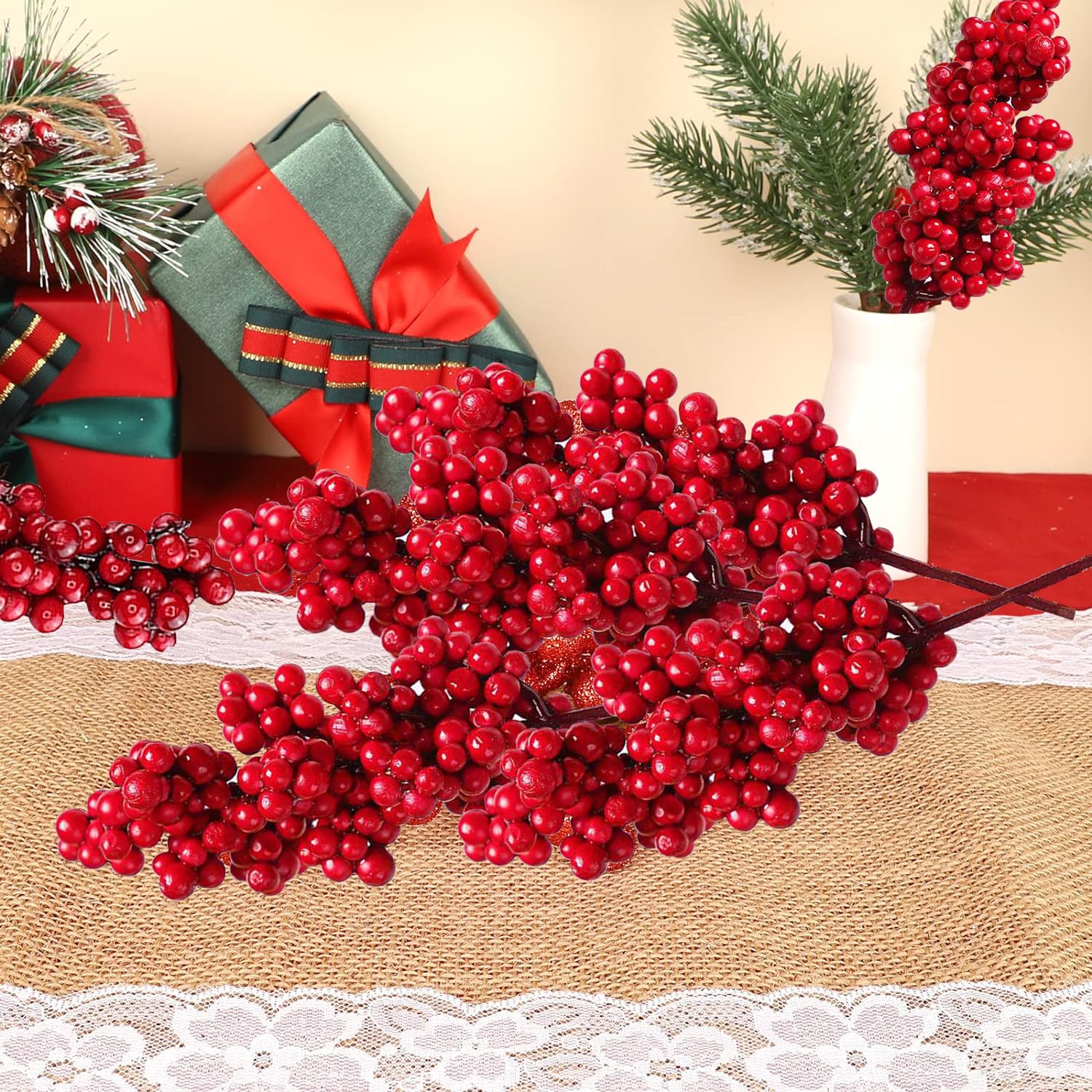 Sonwaha Weihnachtsbeeren 300 Stück - Rote Stechpalmen Beeren Für Kränze & Deko