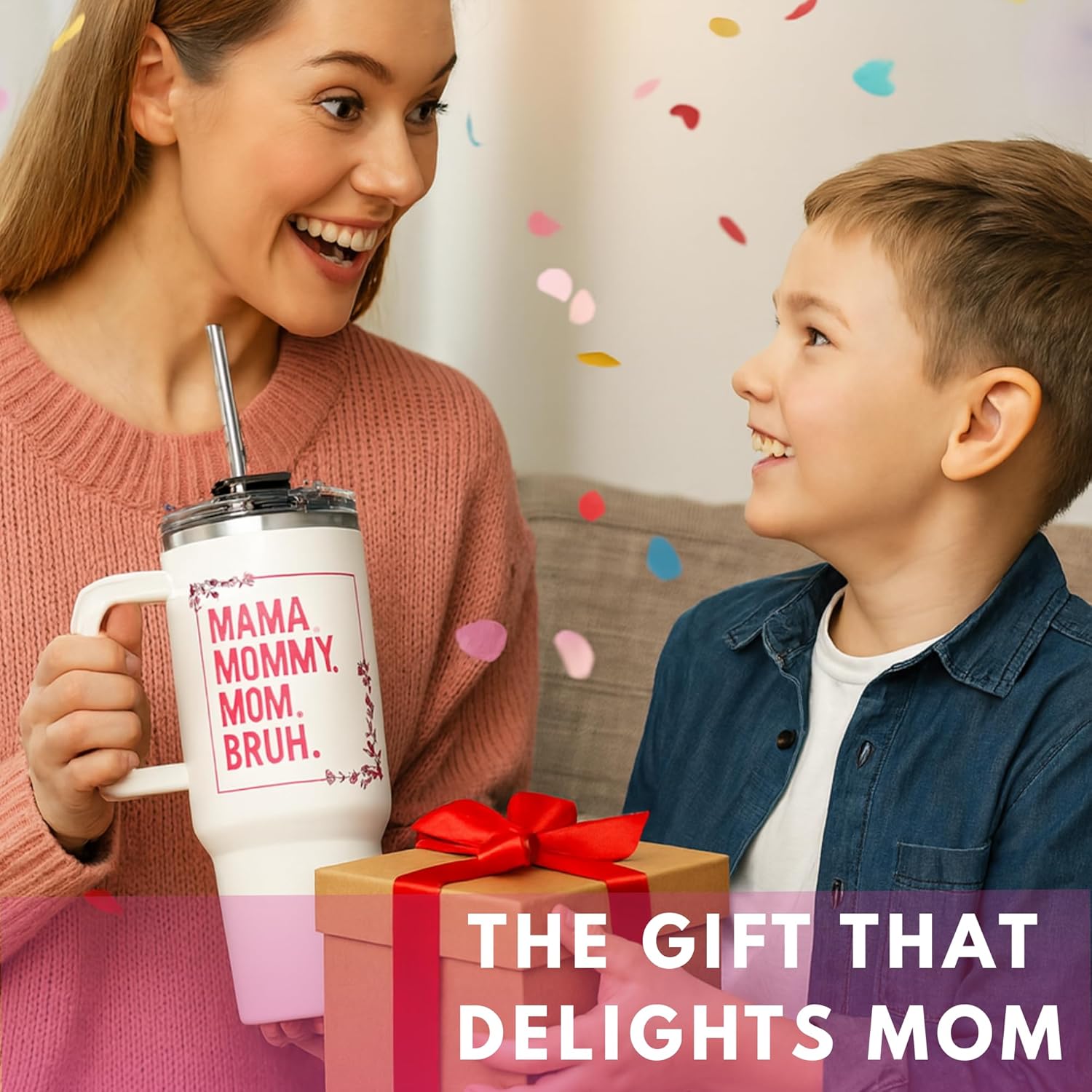 Christmas Gifts for Mom, Mama Mommy Mom Bruh Tumbler With Handle 40Oz, Mama Tumbler, Momma Coffee Mug, Mommy Cup, Birthday Present for Mother, Momma Gifts Ideas from Daughters, Sons, Kids - Image 3