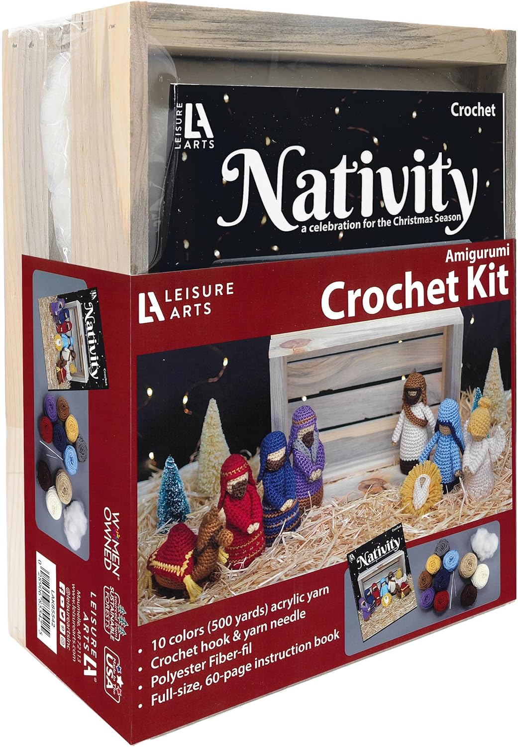 Leisure Arts Crochet Nativity Kit - Amigurumi - 8-Piece Set and 60 Page Instruction Book.