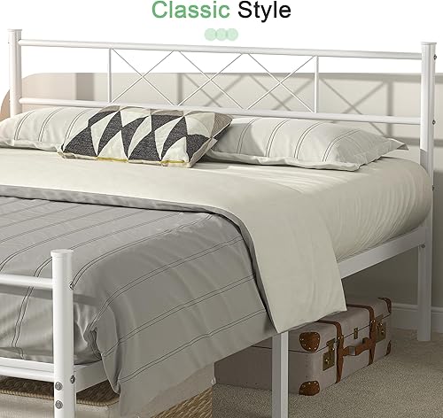 Miniatura 4 de VECELO Base de cama de tamaño matrimonial con cabecero, base de cama de plataforma resistente con listones de metal fuertes, no necesita somier,