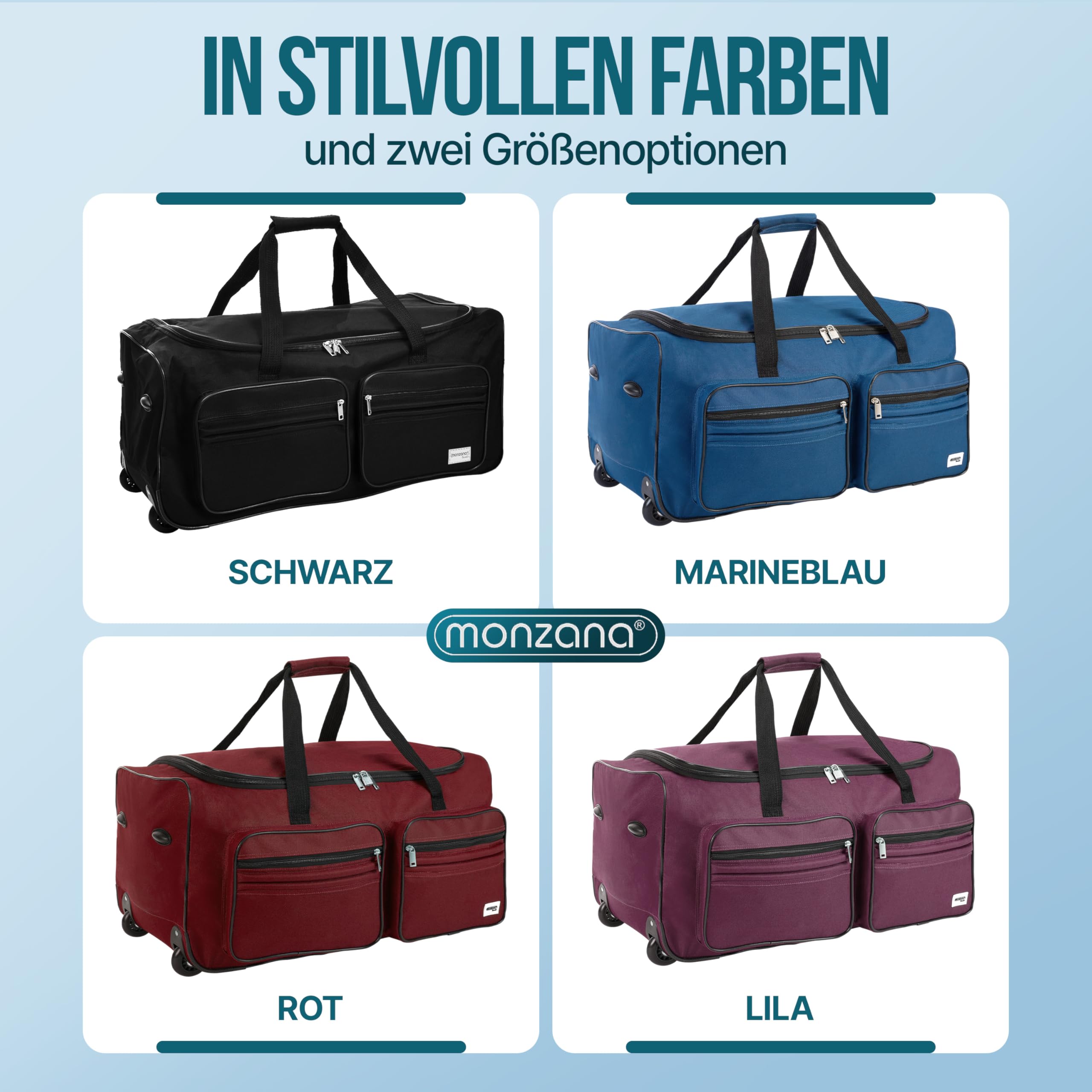 DEUBA Reisetasche | mit Trolleyfunktion | Rollen mit Kugellager | Teleskopgriff | abschließbar -【Farb-und Größenauswahl】 Sporttasche Reisetrolley Gepäcktasche, Schwarz, 85L = 70 x 36 x 34 cm (LxBxH)