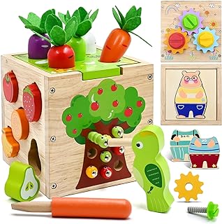 Motor Skills Cube 5 in 1 Activity Cube Toy from 1 2 3 4 Years Gift, 49 Pieces Montessori Educational Toy Wooden Toy for Children, Activity Centre Baby from 18 Months