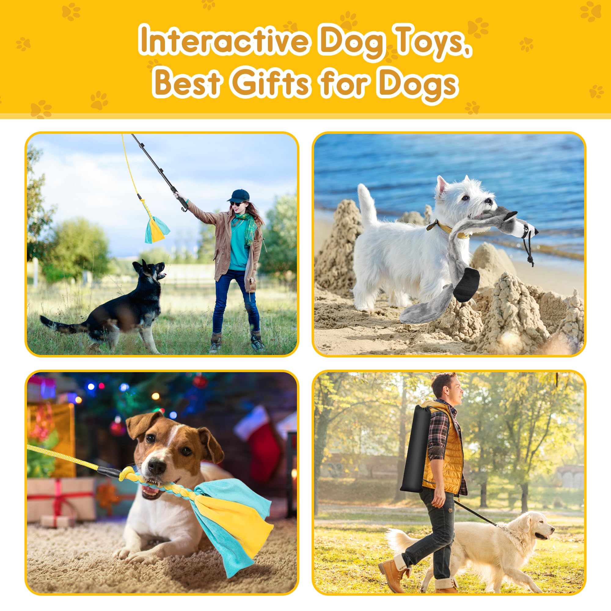Perros de palo de coqueteo, extensible para perros extra fuertes para entrenar la agilidad del perro, equipo de juego para perros al aire libre con 2 juguetes masticables para perros pequeños,