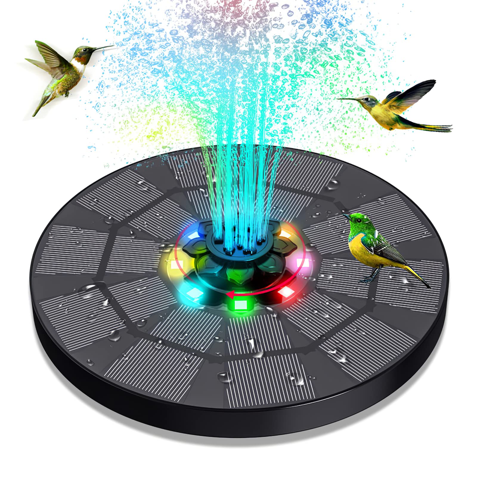 Buy Solar Fountain with LED Light,1600mAh Battery Upgraded Solar Water