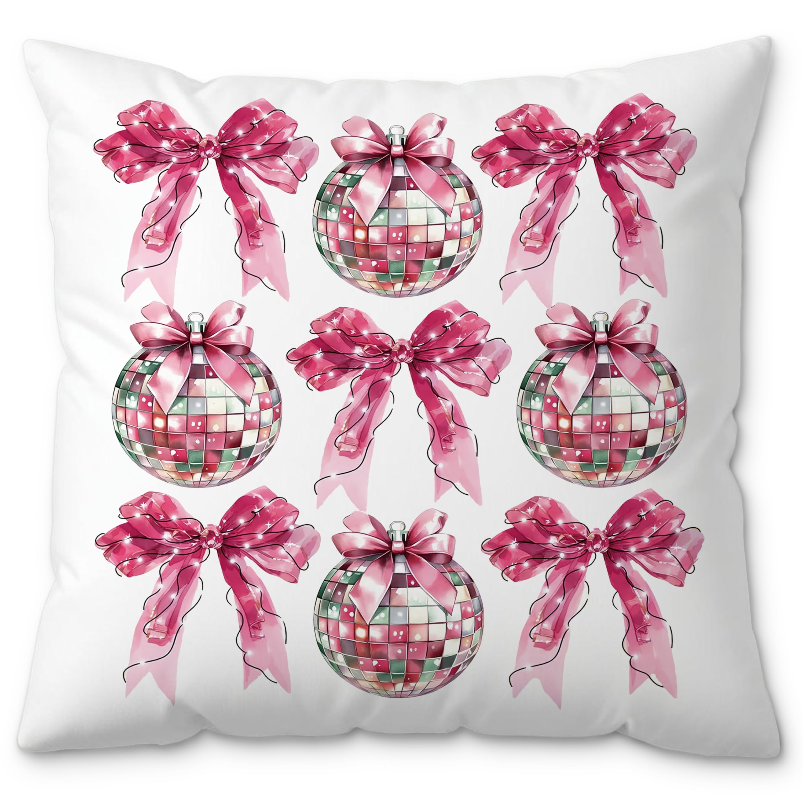 ROXMART Coquette Pink Bow Disco Ball Pillow Covers 18x18 Preppy Girly Room Decor Trendy Bow Mirror Ball Decorative