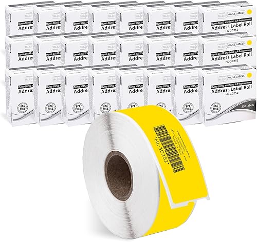 Vista 12 de HOUSELABELS DYMO 30252 - Etiquetas de dirección amarillas compatibles (1-1/8 x 3-1/2 pulgadas), adhesivo permanente fuerte, compatibles