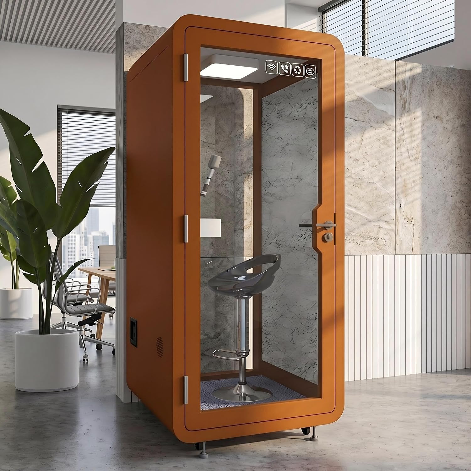 Soundproof Office Pod with 1 Person and Glass Enclosure(Orange)
