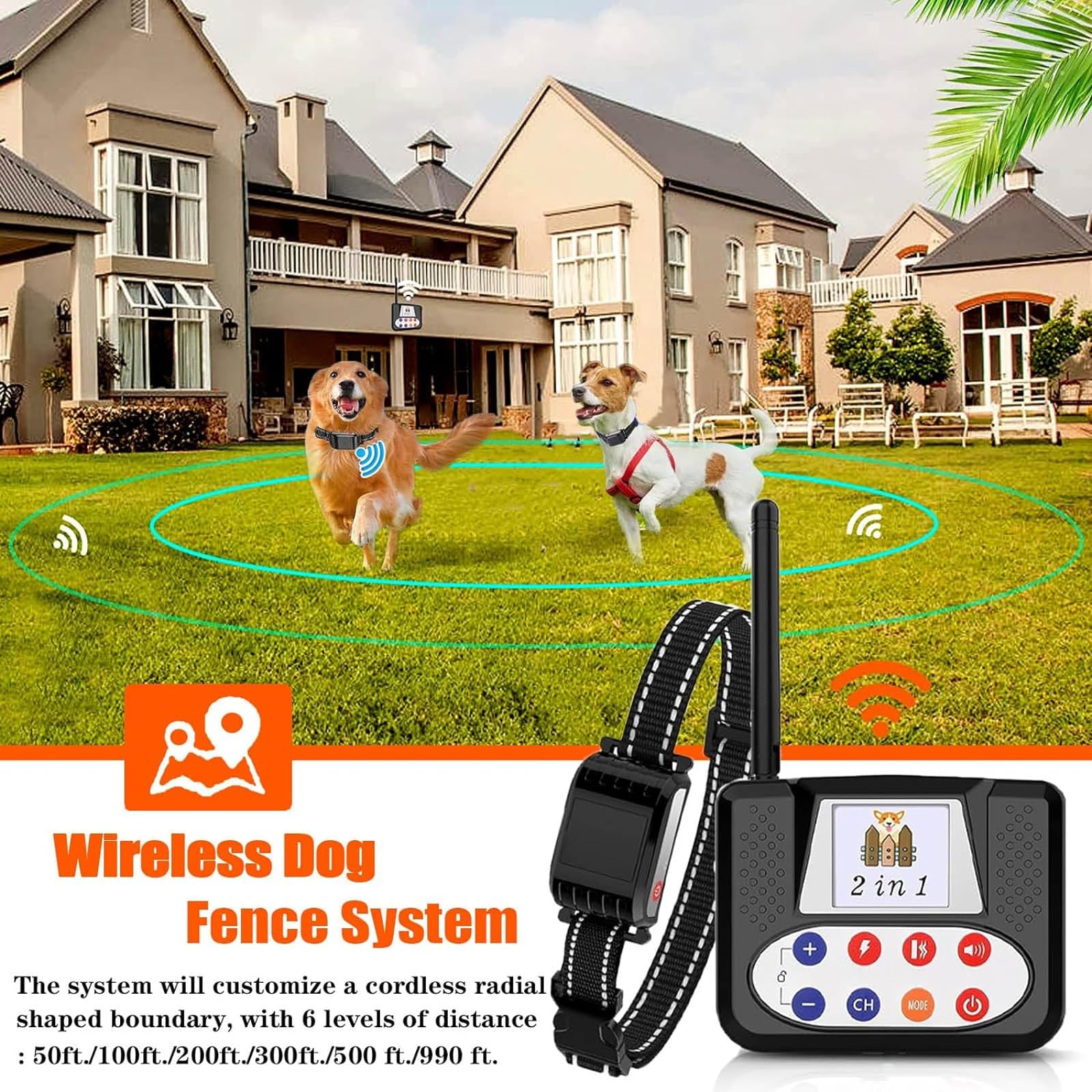 Adjustable Shock Fence Wireless Dog Fence & Training Collar Combo ...